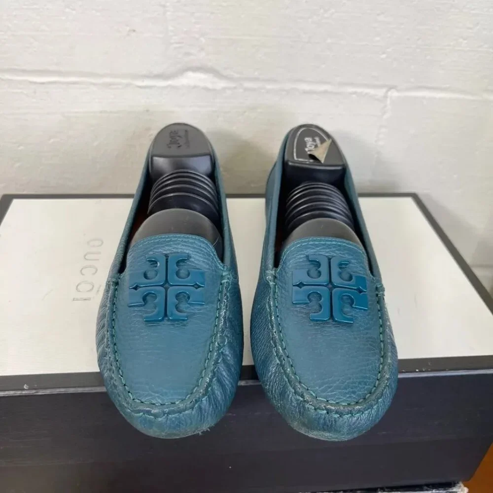Tory Burch Lowell II Driving Shoes Loafers Teal Leather Slip On Women's Size 7 M